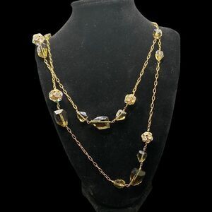 J Crew Necklace Gold Tone Amber Color Stones 30” adjustable-2 necklaces